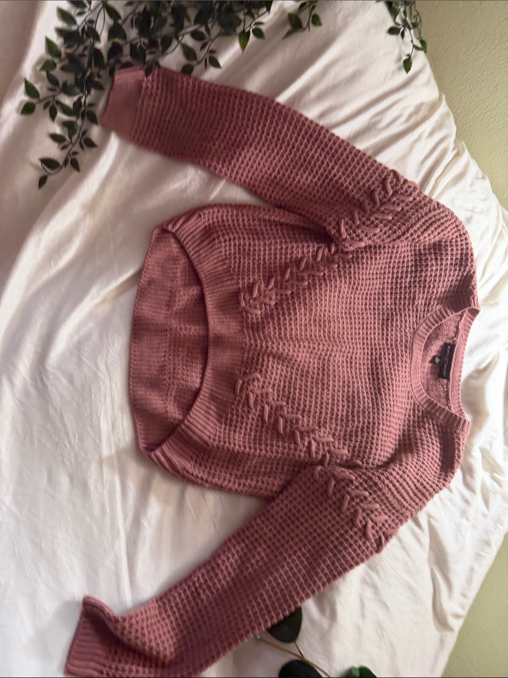 Almost Famous Mauve Waffle Knit Crewneck Sweater